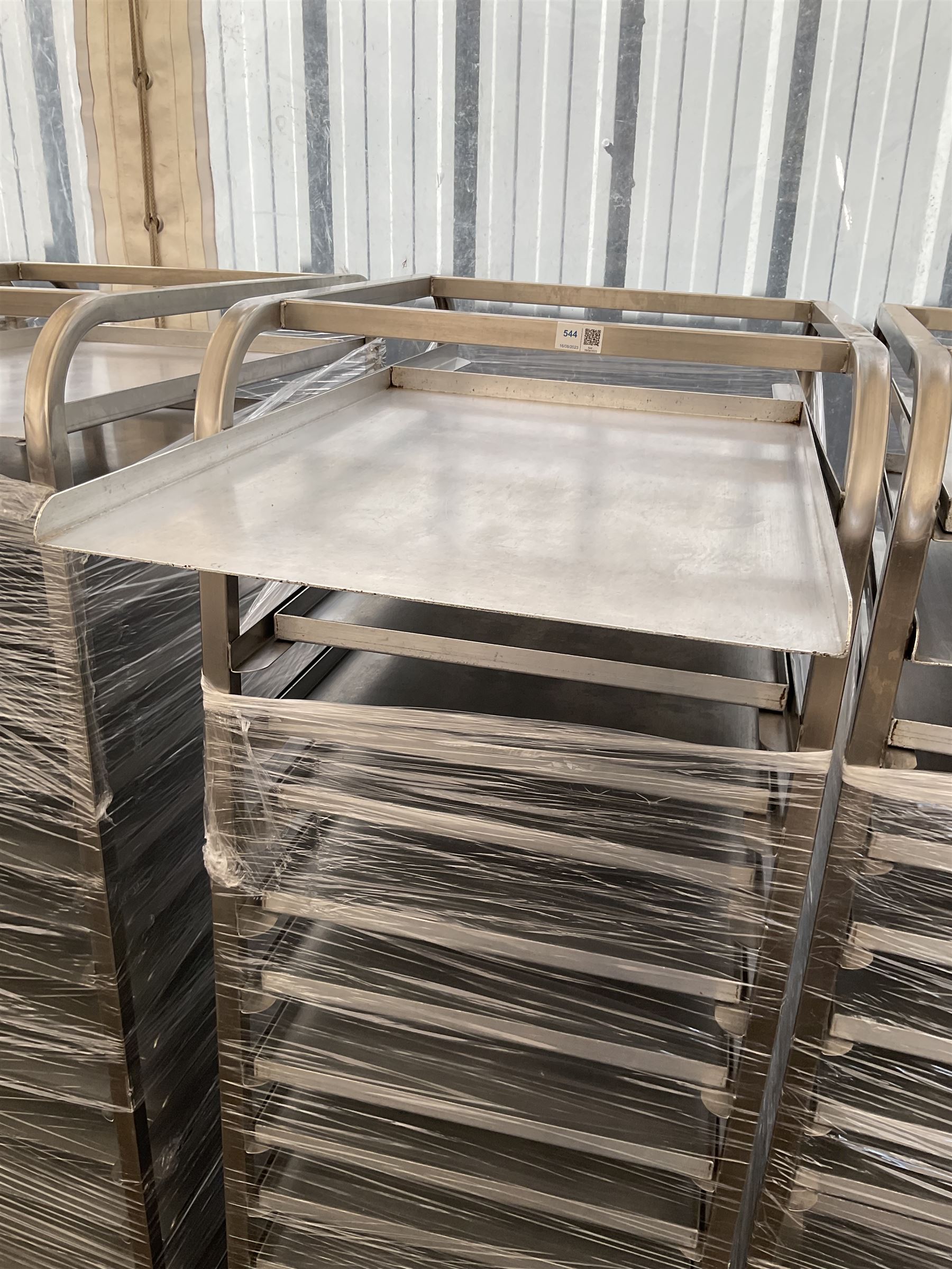 Stainless steel commercial tray rack trolley, 18 racks complete with 18 aluminium trays, tray size 66cm x 46 cm - THIS LOT IS TO BE COLLECTED BY APPOINTMENT FROM DUGGLEBY STORAGE, GREAT HILL, EASTFIELD, SCARBOROUGH, YO11 3TX