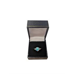 Silver opal and cubic zirconia cluster ring, boxed 