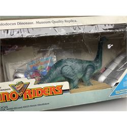 Dino-Riders, 1980s Tyco Action GT Toys, Diplodocus with Questar, Mind-Zei and Aries Heroic DinoRiders; boxed