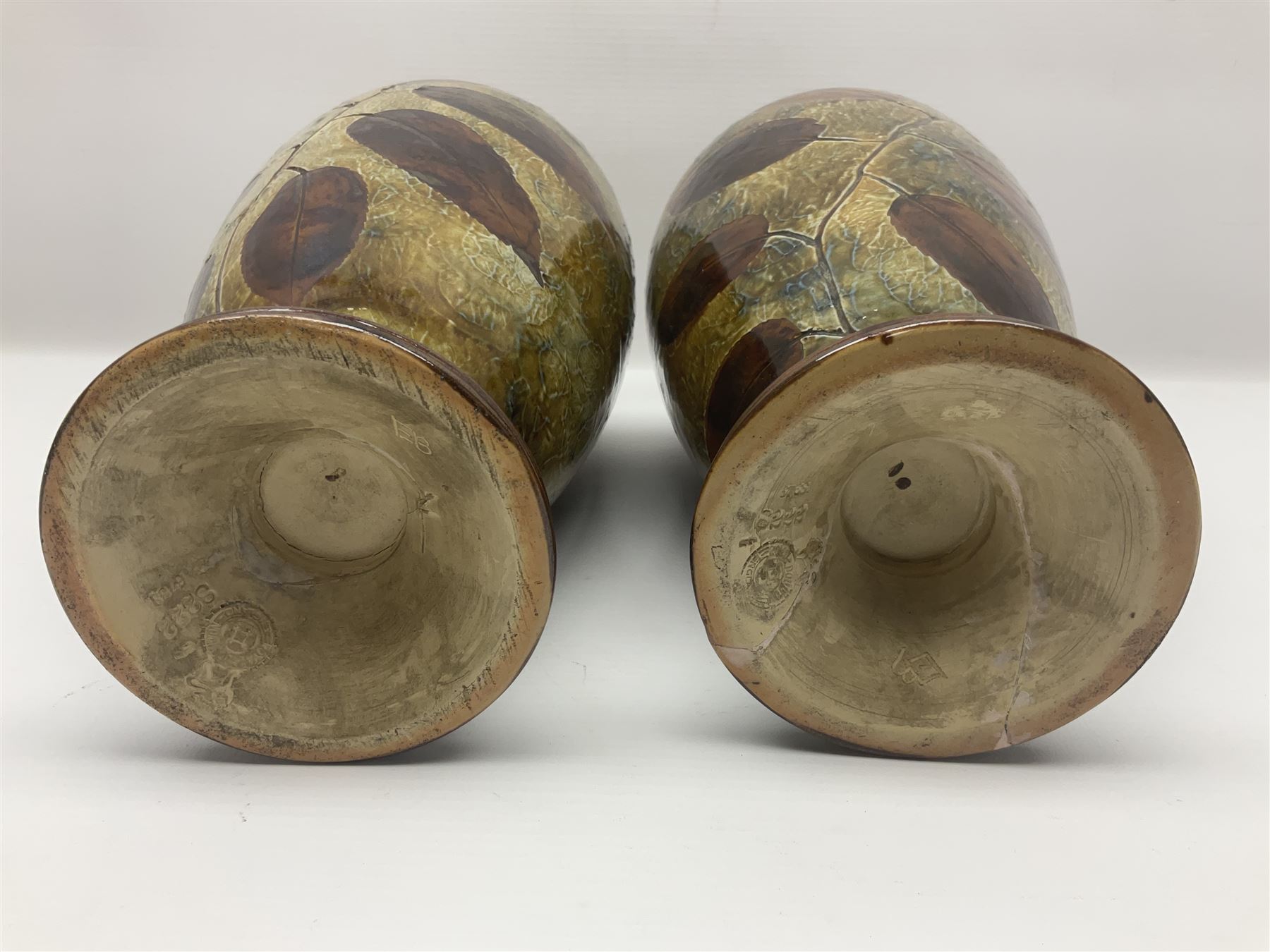 Pair of Royal Doulton Stoneware Vases with leaf decoration, by Ethel ...