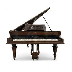 John Broadwood & Sons London - 19th century rosewood grand piano serial  No 47356 (1900-1910) overstrung cast iron frame with 88 notes, 7 octaves, Lyre with sostenuto and una-corda pedals, split-hinged key fall board and fretted music desk, case raised on three taper turned legs with brass castors, original stringing, felt, hammers, dampers and grand roller action.

This item has been registered for sale under Section 10 of the APHA Ivory Act