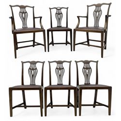 Set of six (4+2) 19th century Chippendale-design mahogany dining chairs, shaped cresting r...