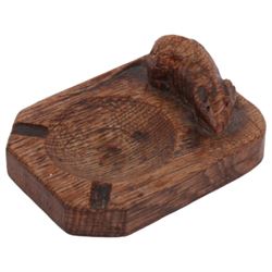 Mouseman - oak ashtray, rectangular form with rounded and canted corners, carved with mouse signature, by the workshop of Robert Thompson, Kilburn