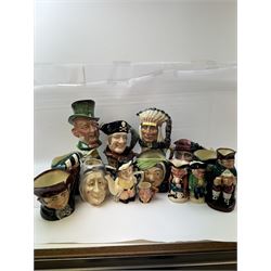 Collection of character jugs, including Royal Doulton Long John Silver, The Falconer, Granny etc