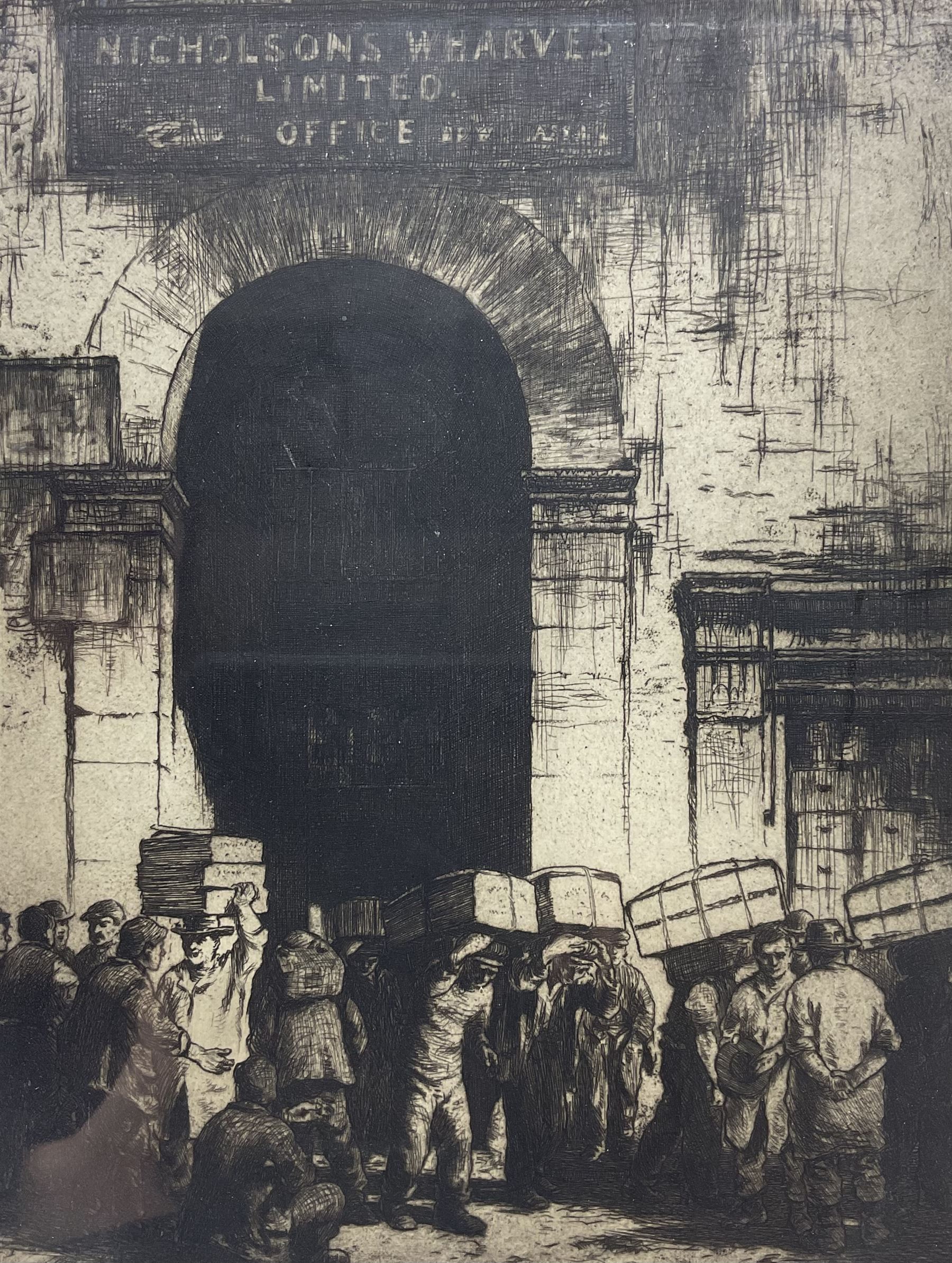 Stanley Anderson CBE RA RE (British 1884-1966): 'Nicholson's Wharves Limited Office', drypoint etching signed in ink on the margin (image size) 32cm x 24cm 