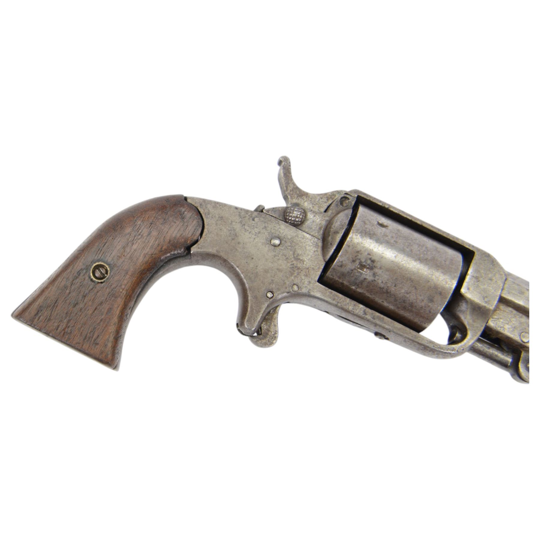 American Civil War James Reid pocket revolver, model 4, circa 1863-1865, combination percussion and metallic cartridge, with 8.5cm octagonal dual ignition barrel, with rosewood grip, marked 2284 the butt, this revolver was designed to be able to be quickly converted from percussion to rimfire by simply removing the nipple assemblies from the rear of the cylinder