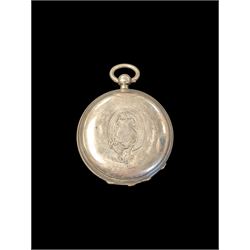 Late Victorian silver full hunter pocket watch by Tho Russell & Son no. 82844, with white ...