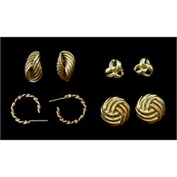 Four pairs of 9ct gold stud earrings