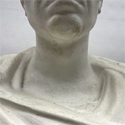 Composite bust of a classical figure of the Roman Julius Caesar being raised on a socle plinth, H62cm