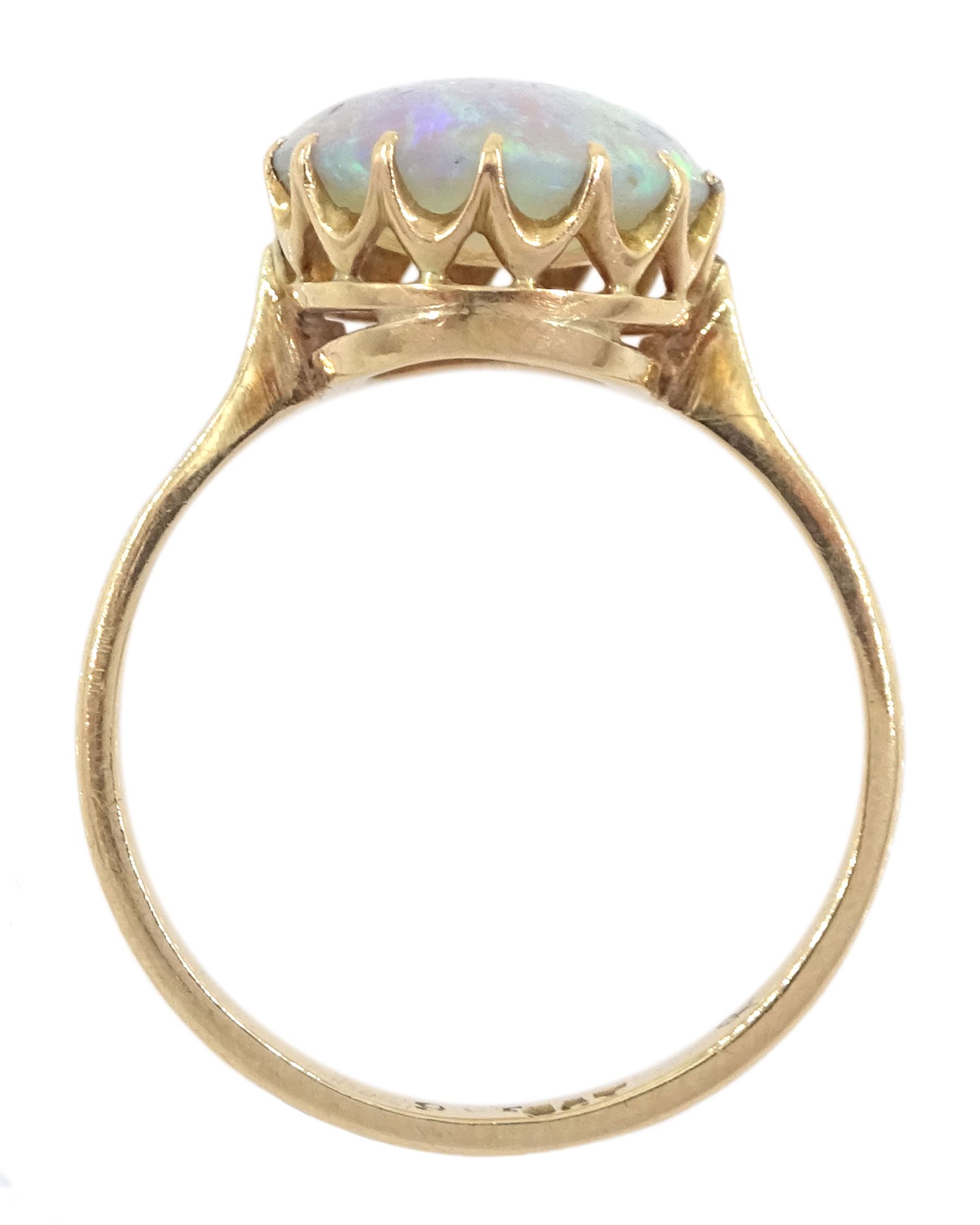 Gold single stone opal ring, stamped 9ct, opal approx 2.80 carat