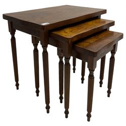 19th century design elm nest of three tables, rectangular shaped top, raised on tapering reeded supports 