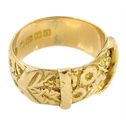 Early 20th century 18ct gold buckle ring, with engraved floral and foliate decoration by William Lewis, Birmingham 1913