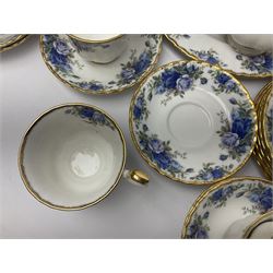 Royal Albert Moonlight Rose pattern tea service for six, comprising teacups and saucers, open sucrier, milk jug, dessert plates and cake plate, together with six other dinners wares in the same pattern