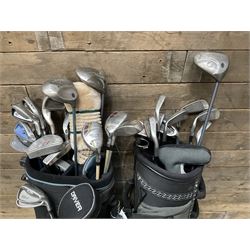 Battlesticks and other golf clubs in three bags