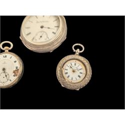 Three pocket/fob watches, comprising Elgin Natt Watch Co. base metal example, Omega 900 silver example and Graves Sheffield 935 silver example