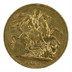 Queen Victoria 1886 gold full sovereign coin, Melbourne mint