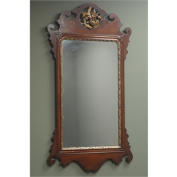  George III style mahogany and gilt framed wall mirror, (W51cm, H94cm), a brass bound bucket and two miniature stools  