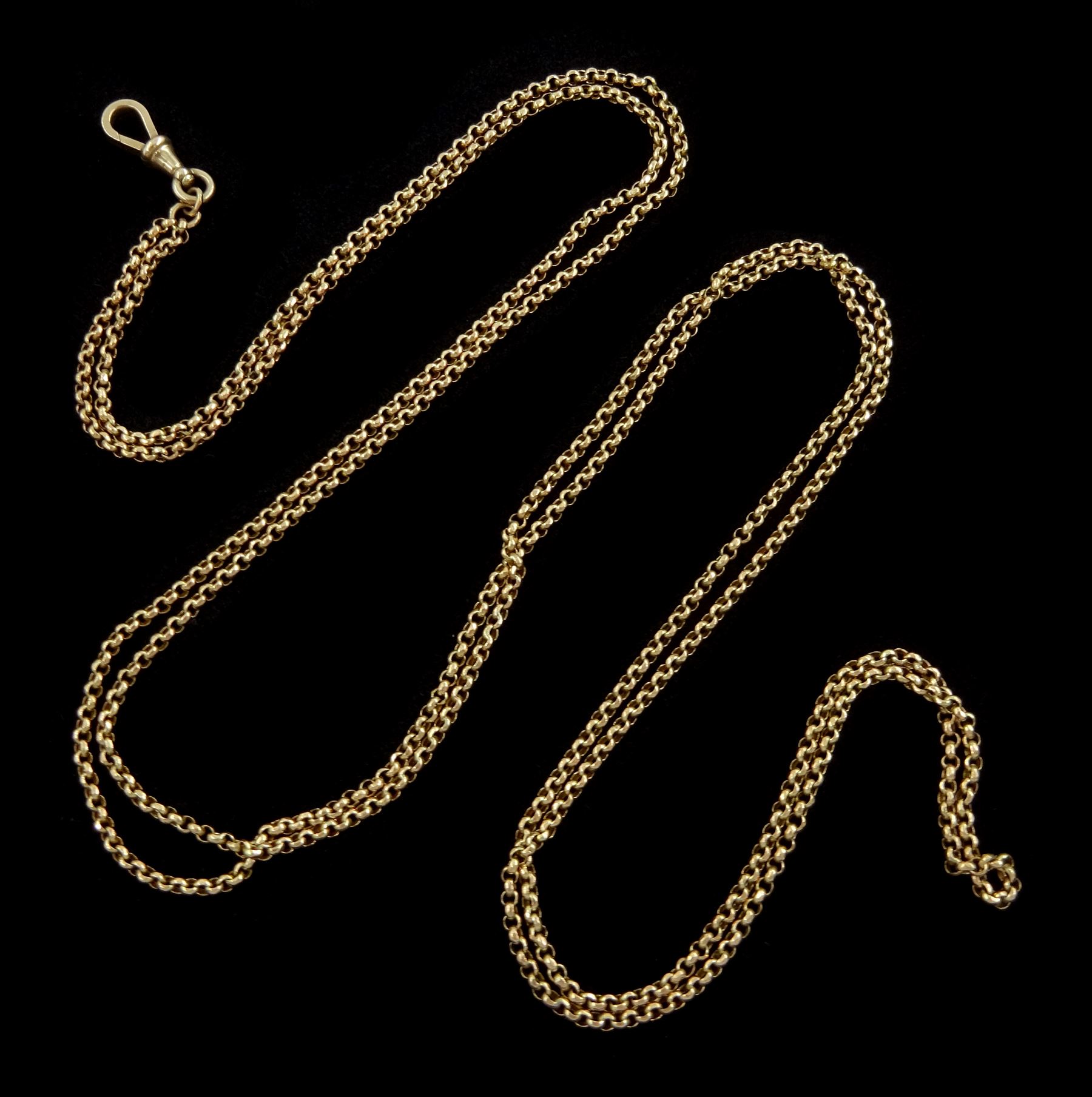 Early 20th century 9ct rose gold faceted belcher link guard / chain necklace necklace, with gold-plated clip