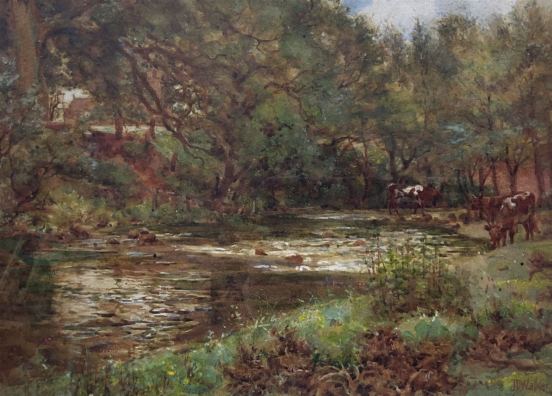 John Dobby Walker (British 1863-1925): 'Cattle beside the River Washburn at Leathley', watercolour signed, titled verso 26cm x 36cm