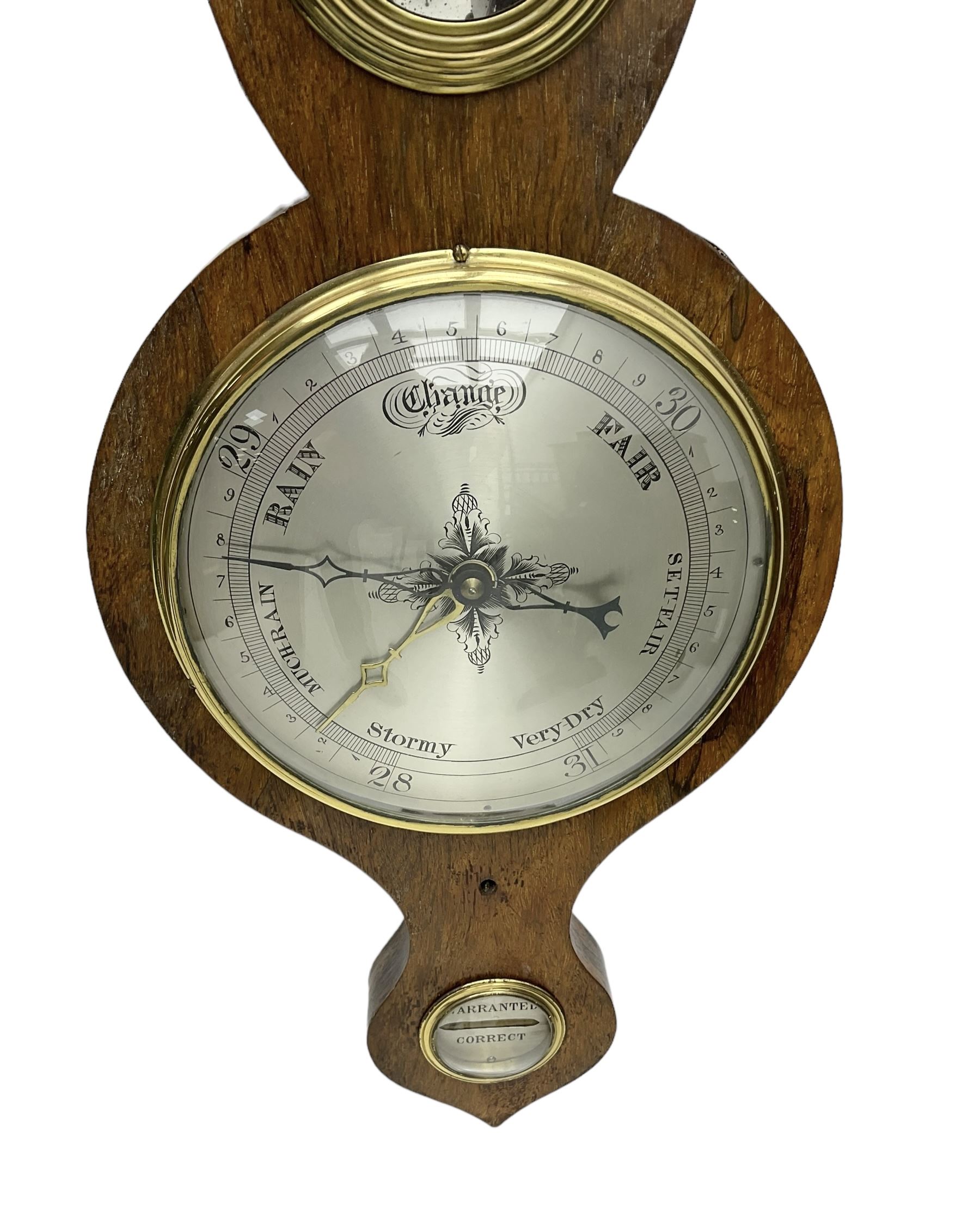 Late 19th Century - onion topped mercury barometer in a rosewood case, with a hygrometer, spirit thermometer, butlers mirror and level bubble, 8