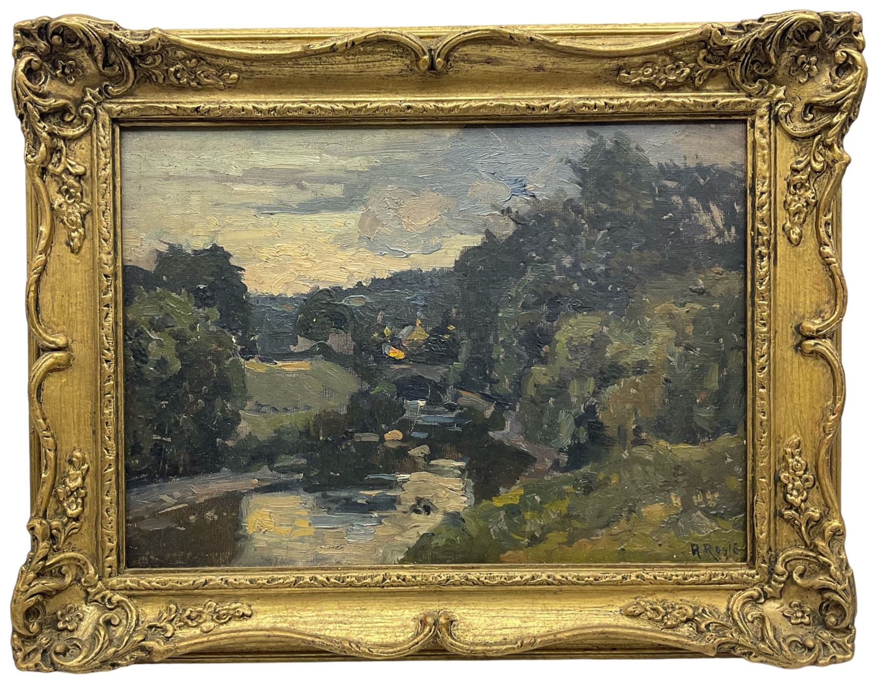 Herbert F Royle (British 1870-1958): River Landscape, oil on canvas board signed 25cm x 34cm