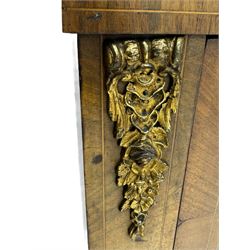 Late Victorian walnut pier cabinet, projecting cornice over frieze inlaid with foliate motifs, single glazed door flanked by ormolu mounts, enclosing shelved interior, on plinth base