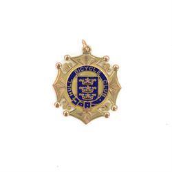 Late Victorian 9ct gold enamelled Hull Bicycle Club medallion, with presentation engraving verso, hallmarked William James Dingley, Birmingham 1898, H3.3cm