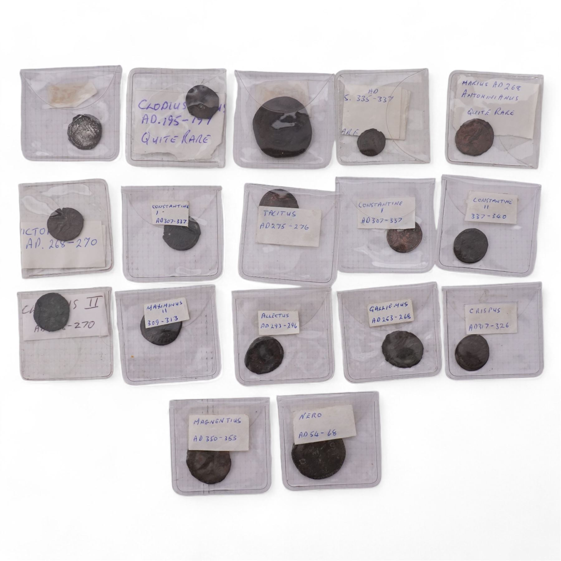 Roman Imperial coinage, Diva Faustina Snr silver denarius together with sixteen bronze and copper-alloy coins to include Delmatius, Clodius Albinus, Lucilla etc. (17)