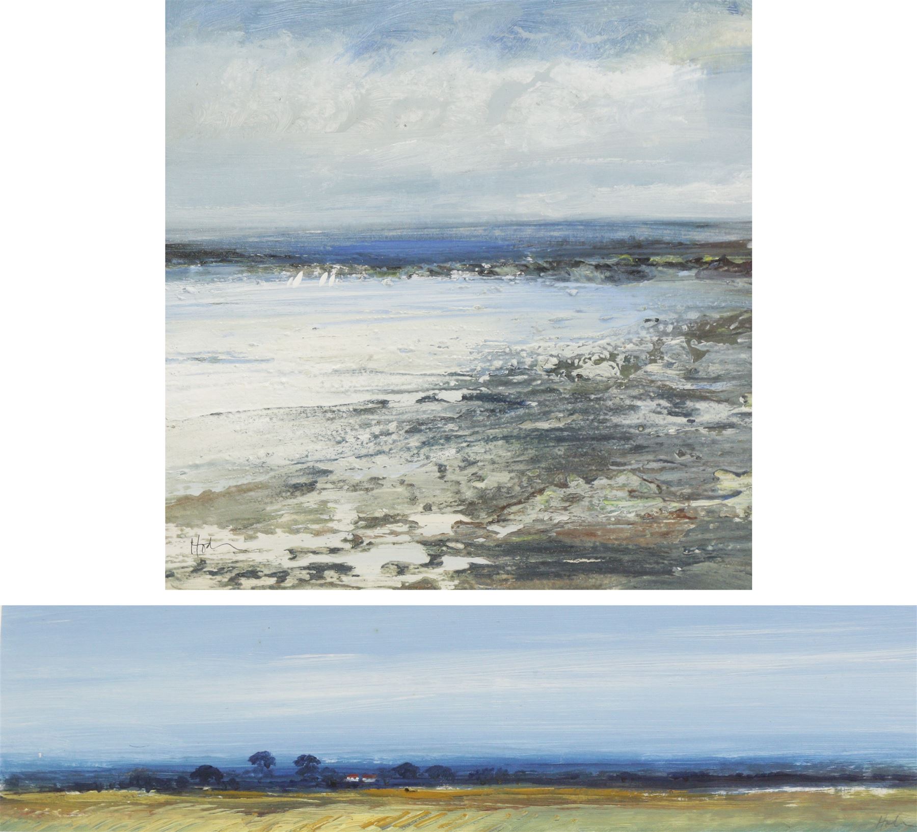 Peter Hodson (British Contemporary): Norfolk Landscapes, two oils on board signed 11cm x 41cm and 19cm x 19cm (2)