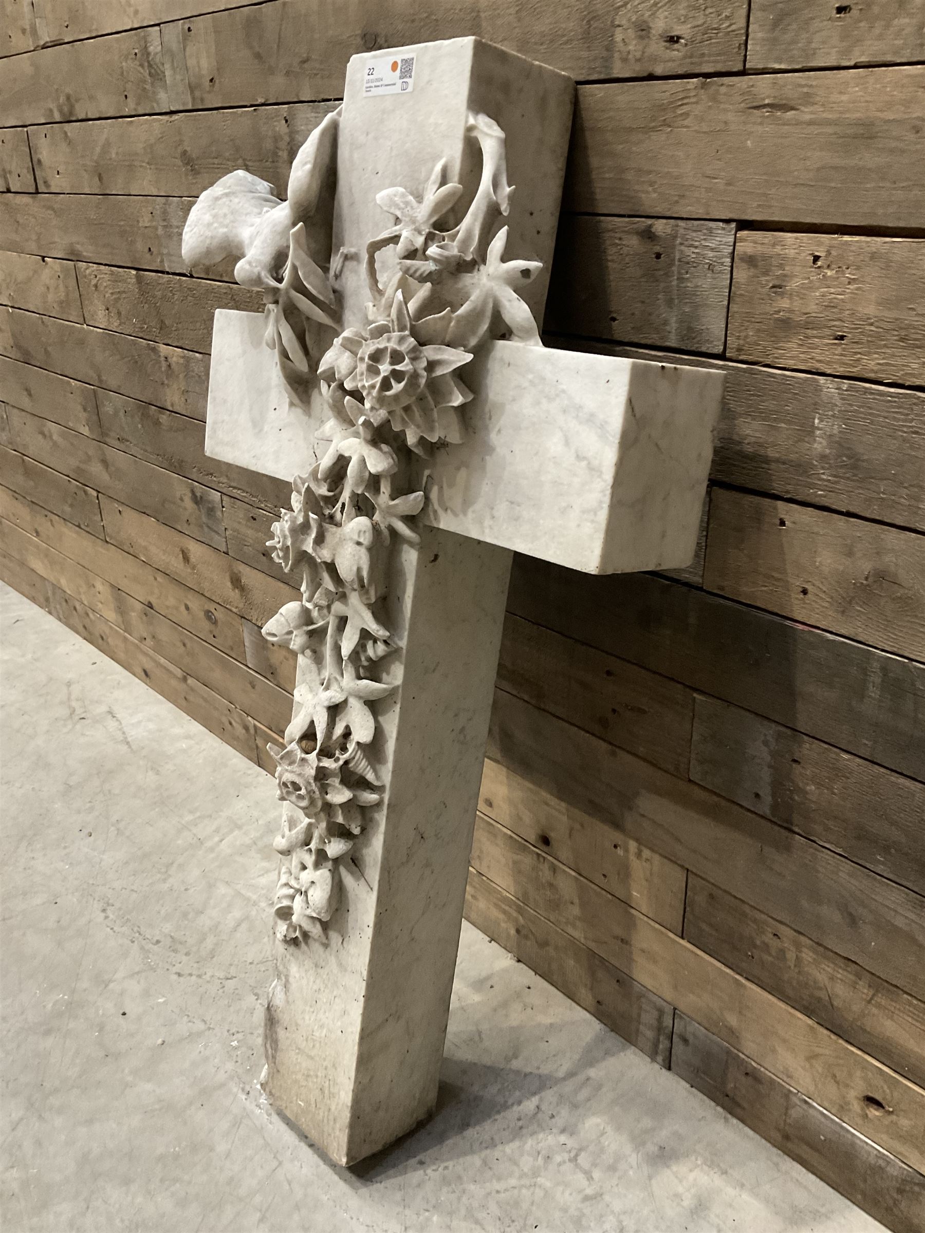 20th century marble crucifix, set with peace dove and wreath