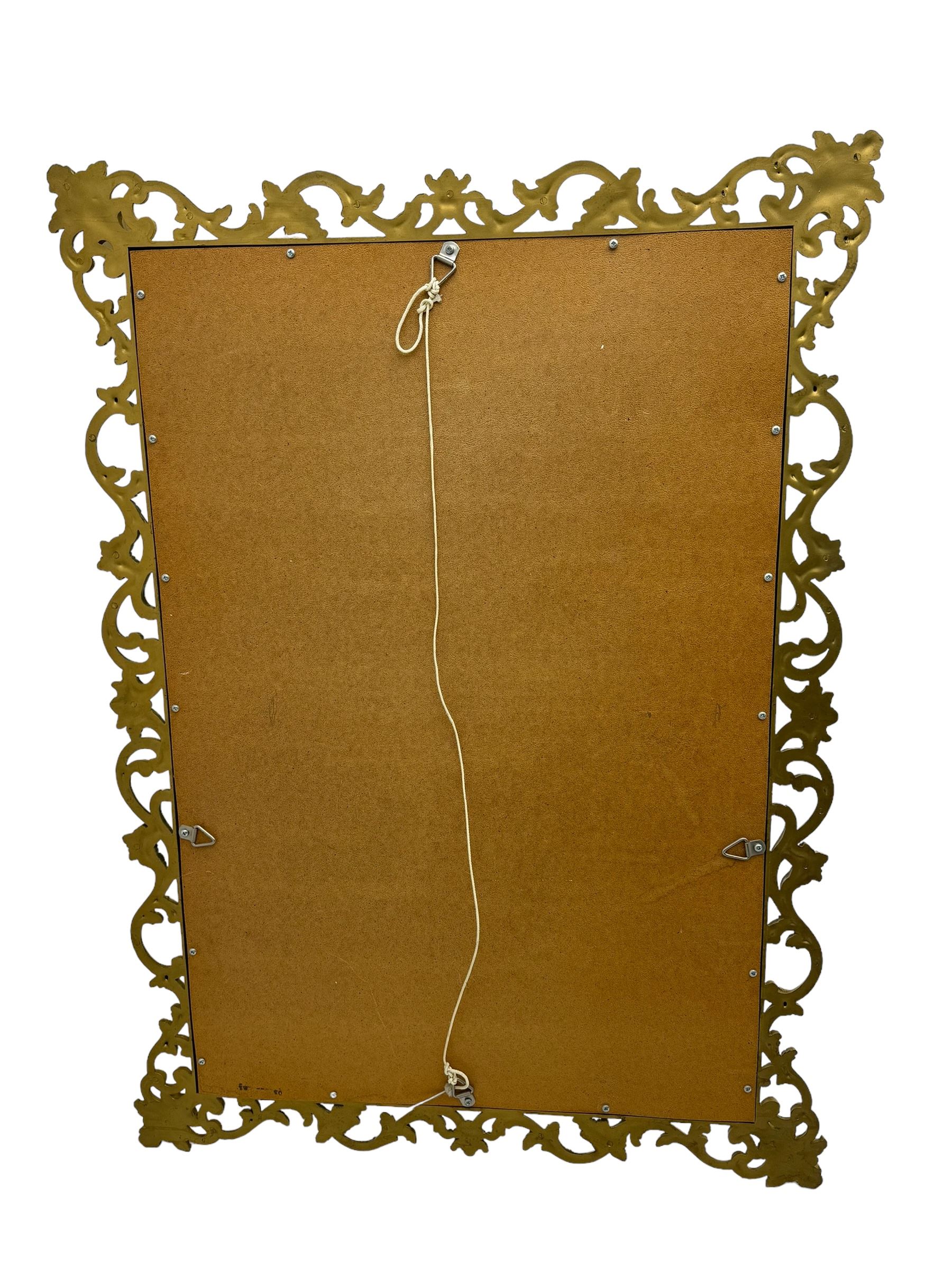 Large giltwood framed rectangular mirror, in Rococo revival design, scrolling foliate frame with gilt finish, plain glass plate