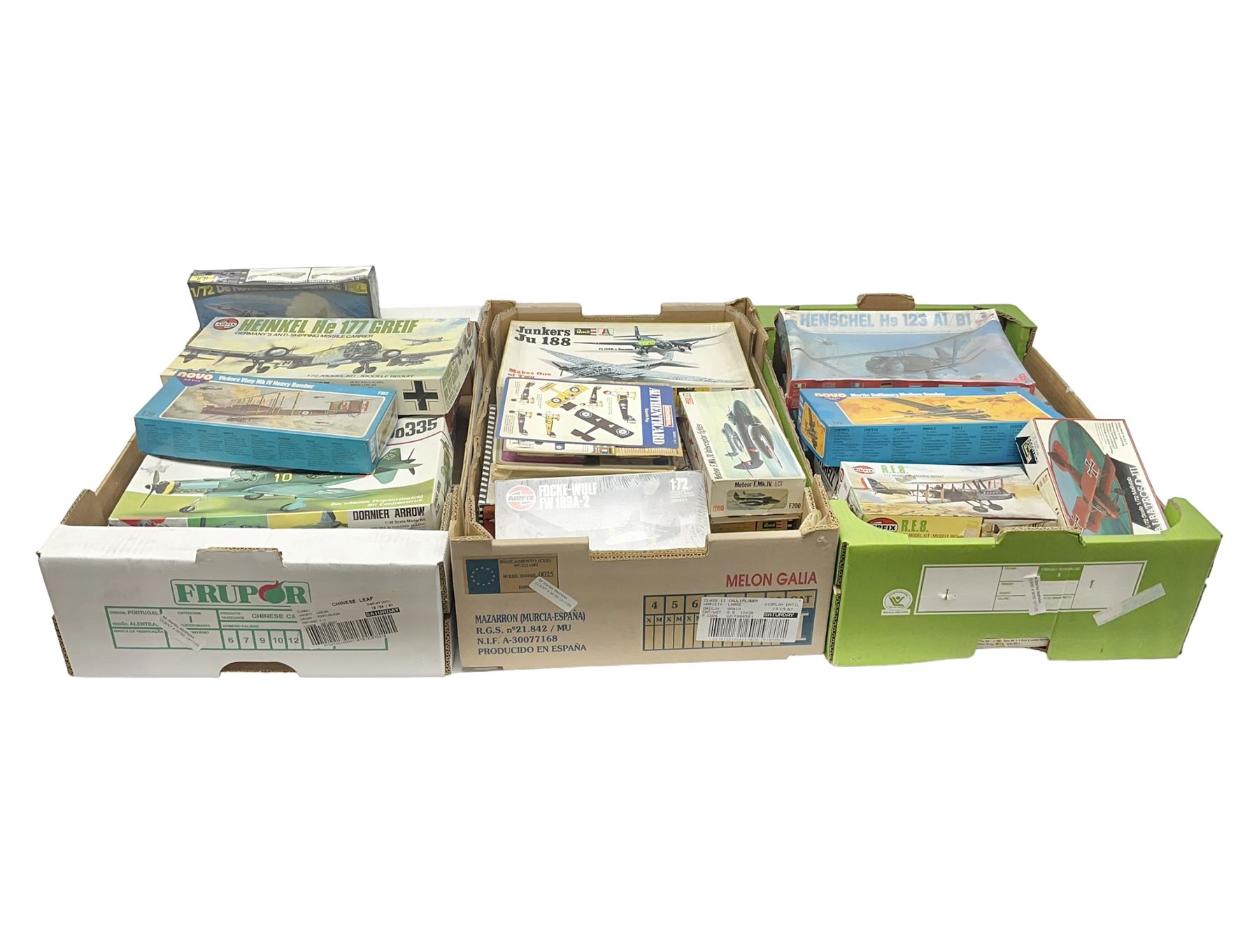 Large quantity of aircraft scale model kits to include Airfix, Revell, Monogram etc, in three boxes 