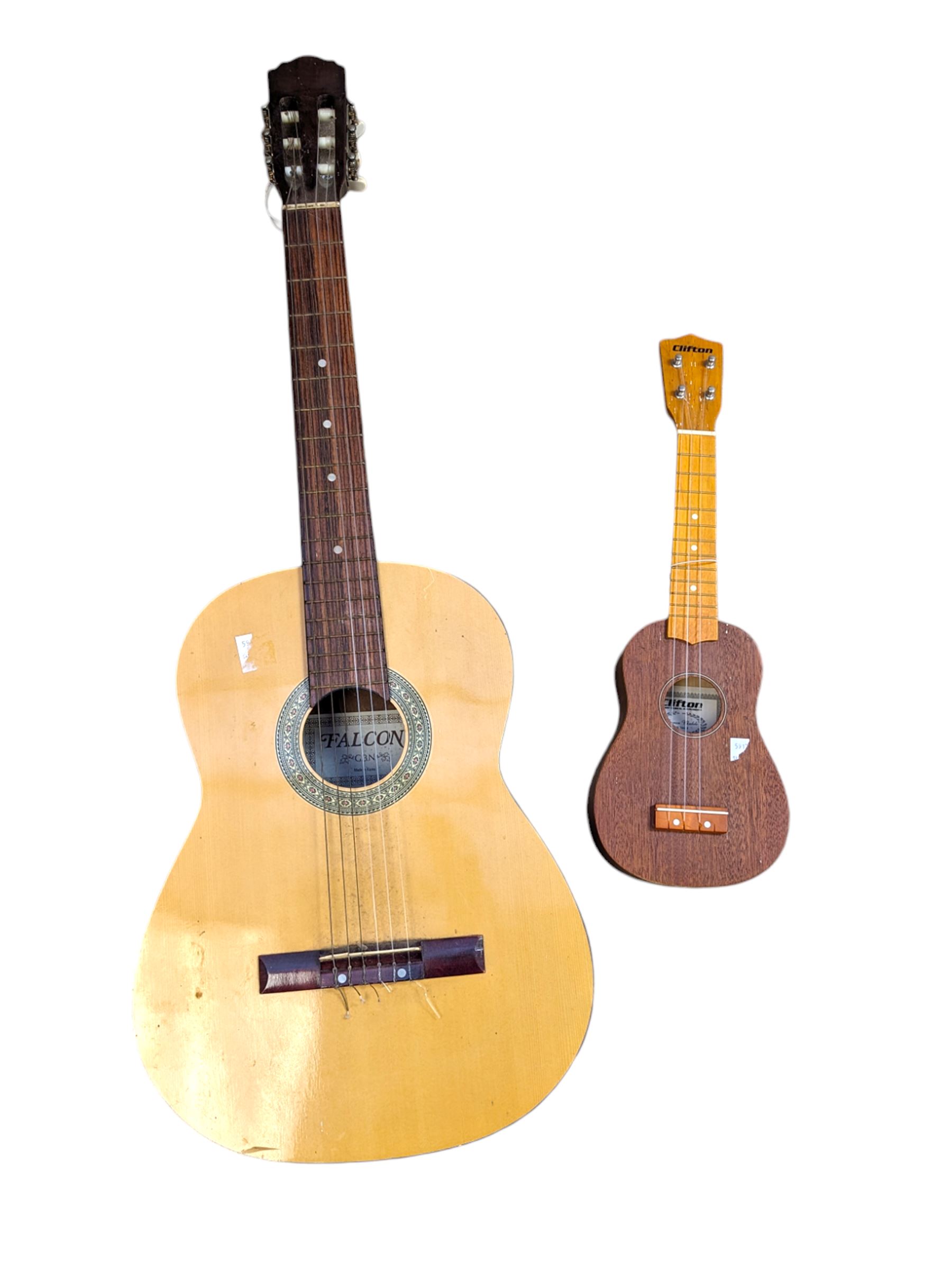 Falcon G3N acoustic guitar and a Clifton Sopran ukulele