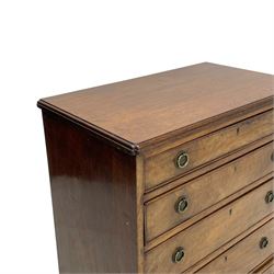 Small George III and later mahogany chest, moulded rectangular top over four graduating cock-beaded drawers, on bracket feet 