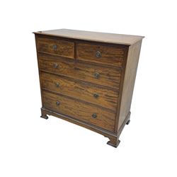 Early 20th century mahogany chest of drawers, rectangular top with moulded edge over two short and three long cockbeaded drawers, on bracket feet