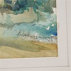 Harold Wharfe (Yorkshire 20th century): 'The White Horse' and Ionic Temple at Rievaulx Terrace, two watercolours signed inscribed and dated max 33cm x 46cm (2)