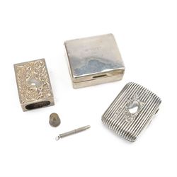 Group of silver, comprising Edwardian cigarette case, of rectangular form with embossed ca...