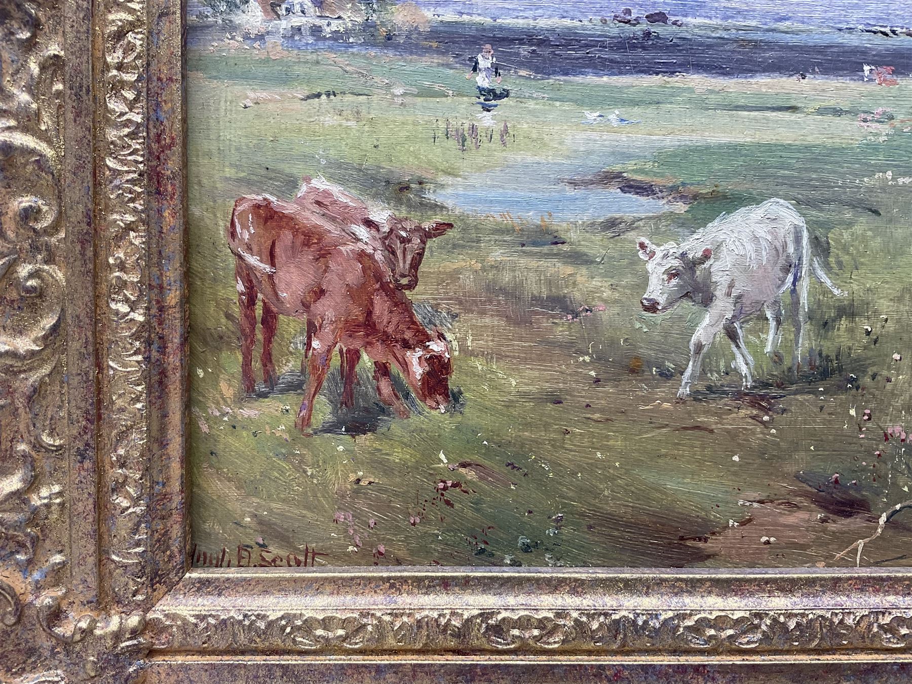 Hugh Berry Scott (British 1854-1940): 'At Pasture', oil on board signed, titled verso 24cm x 21cm