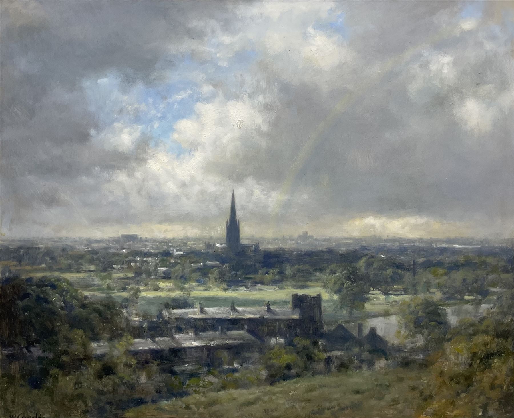 Walter Goodin (British 1907-1992): Norwich from the Rowntree's Chocolate Factory, oil on board signed 49cm x 59cm 