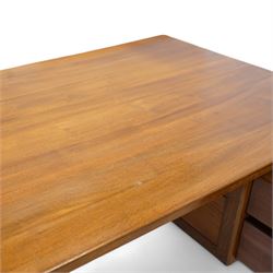 Possibly Heals of London - mid-20th century walnut kneehole desk, rectangular top over four drawers, on tapering supports 