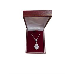 Silver cubic zirconia Art Deco style pendant necklace, boxed 