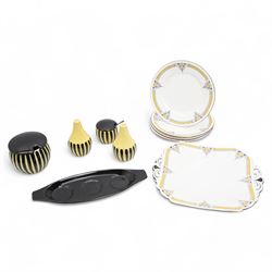 Hornsea condiment set, to include salt and pepper shakers and two preserve jars, one lacki...