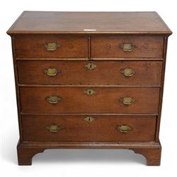 George III oak chest, moulded rectangular top over two short and three long drawers, shape...