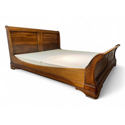 French cherry wood 6' Super King sleigh bed, curved headboard and footboard with panelled ...