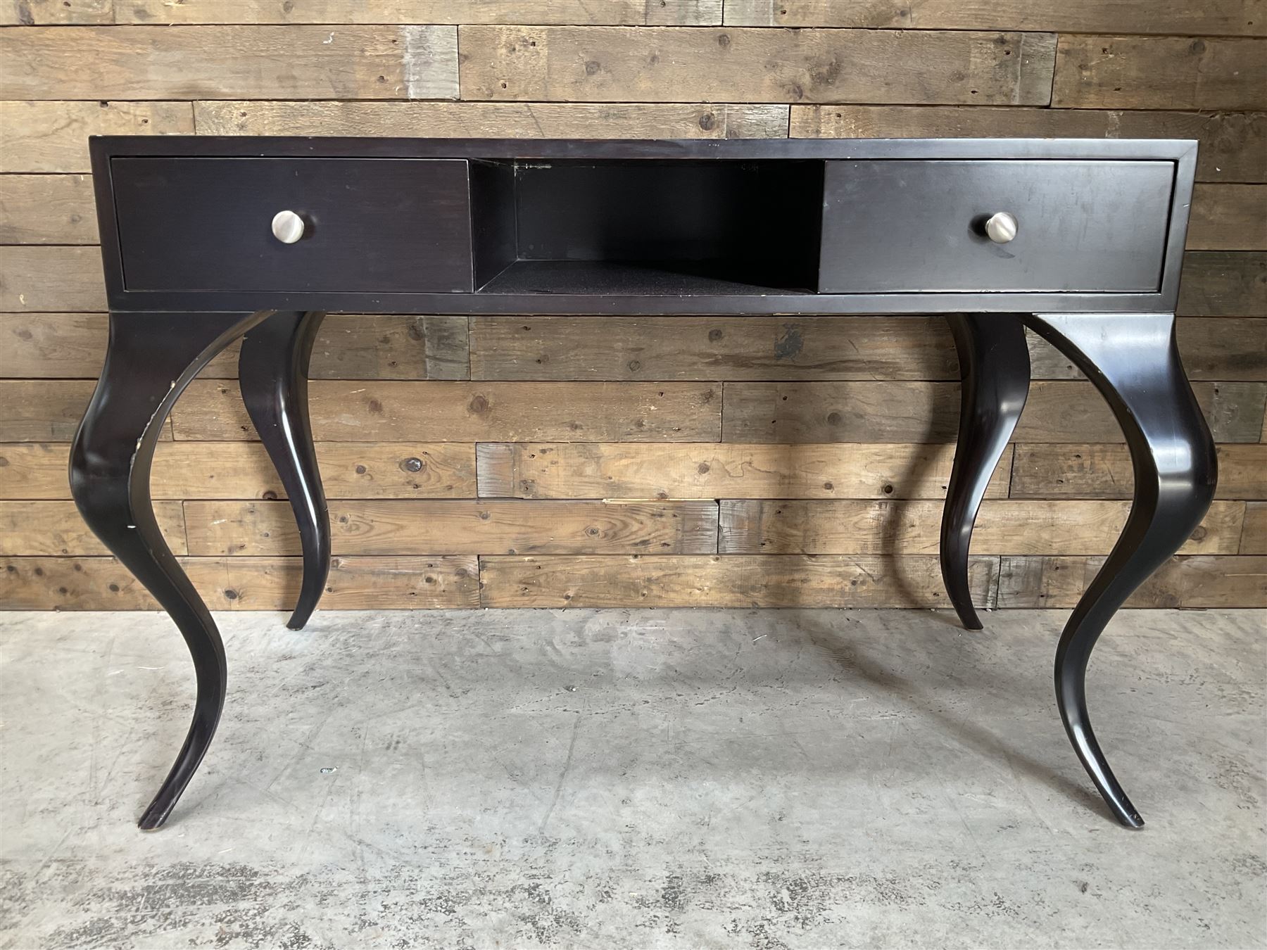 Rosewood finish console dressing table, fitted with two soft-close drawers