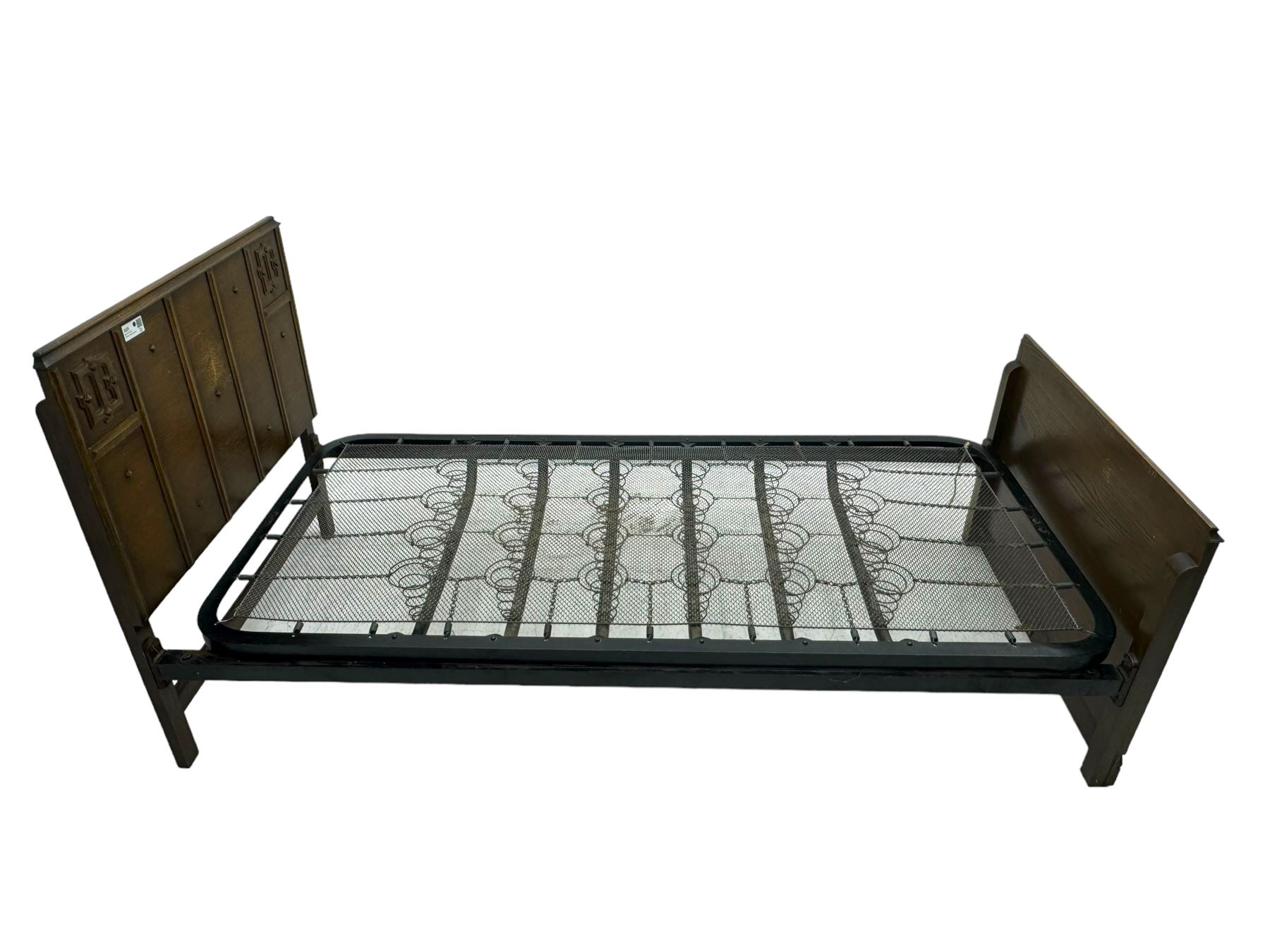 20th century oak 3' single bedstead, with sprung base and mattress