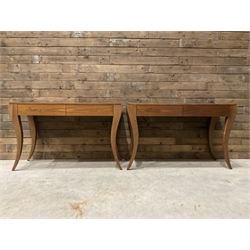 Pair walnut console dressing table with two soft-close drawers