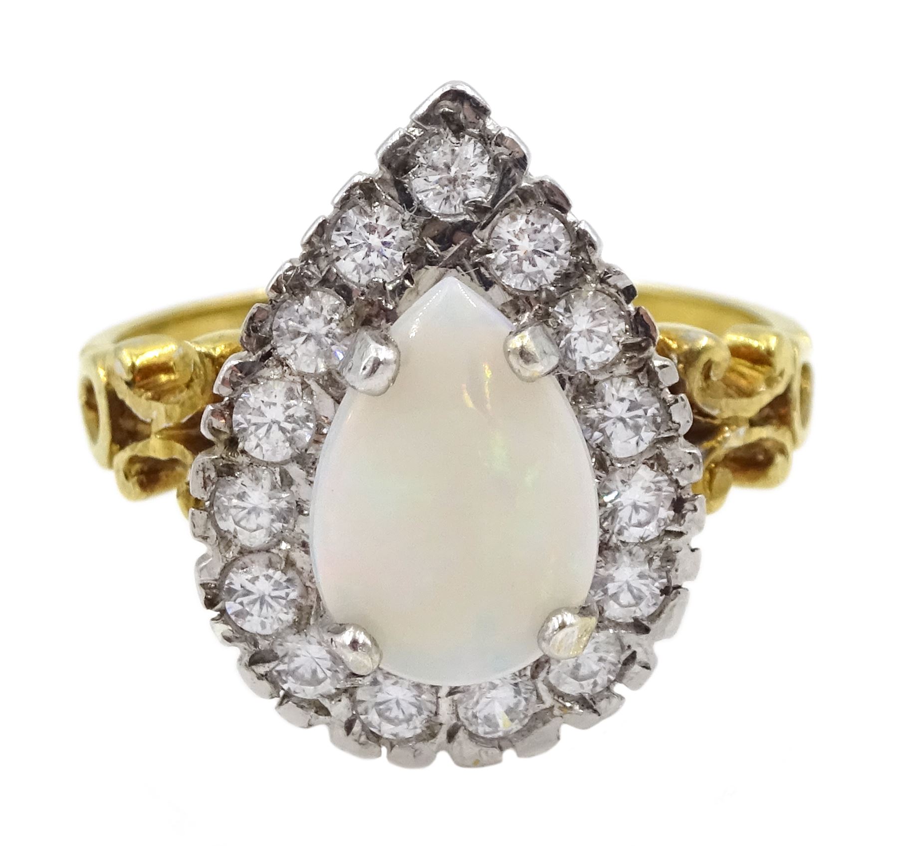 Silver-gilt opal and cubic zirconia cluster ring, stamped Sil