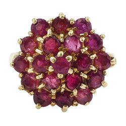 9ct gold ruby cluster ring, hallmarked