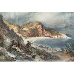 Samuel Towers (British 1862-1943): 'Oddicombe Cliffs and Beach - Torquay', watercolour sig...